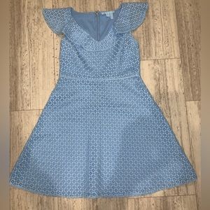 Draper James Women's Lattice Blue A Line Ruffle Lace Overlay Dress
